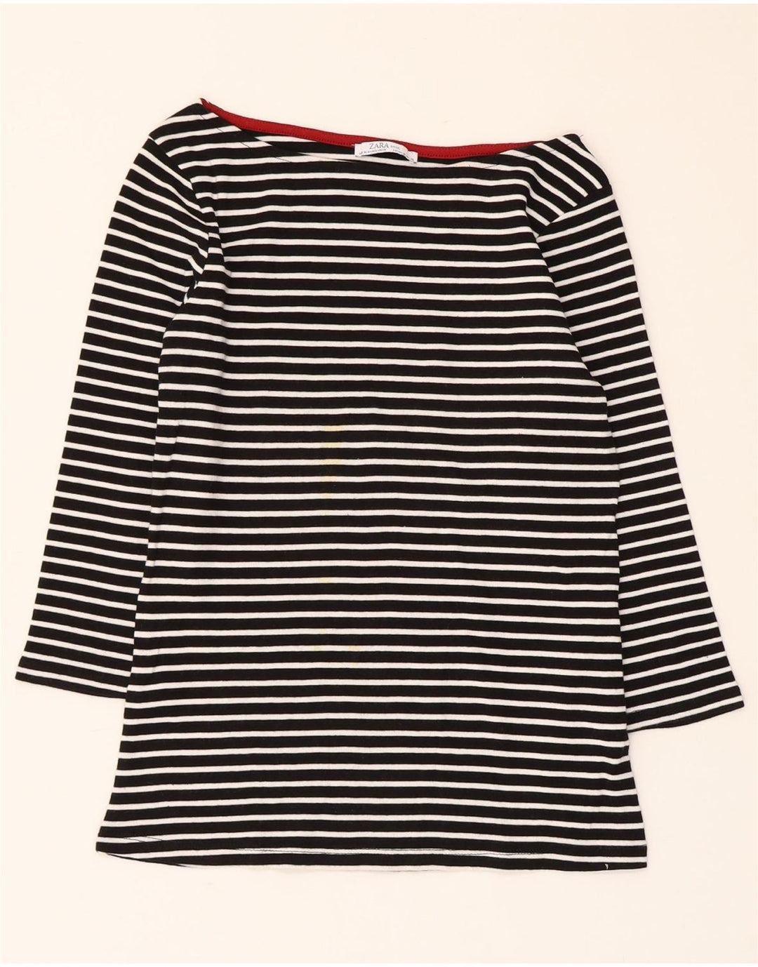 Zara Crop Top mânecă 3/4 pentru femei UK 12 Medium Black Striped Nautical