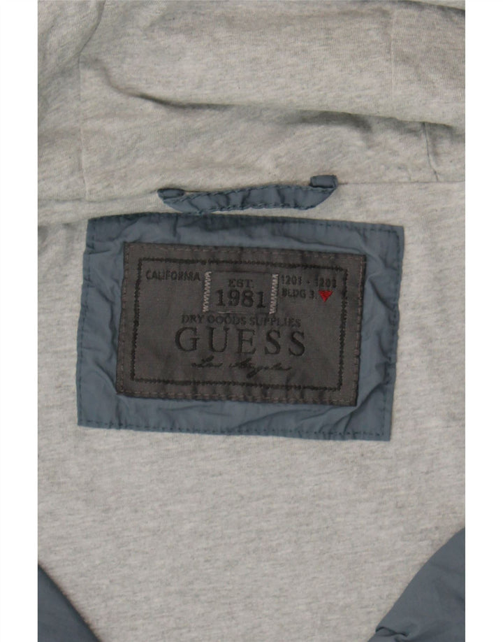 GUESS Mens Graphic Hooded Bomber Jacket UK 40 Large Grey Polyester Vintage Guess and Second-Hand Guess from Messina Hembry 