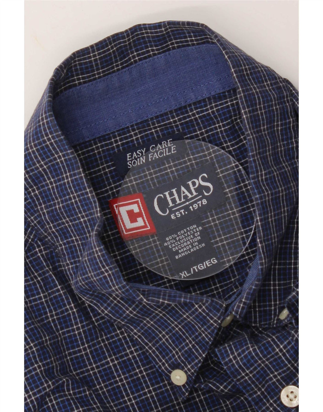 Cămașă pentru bărbați Chaps Easy Care XL din bumbac cu carouri bleumarin