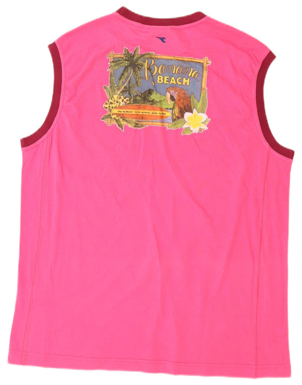 Diadora Mens Graphic Vest Top XL Pink Cotton Tropical