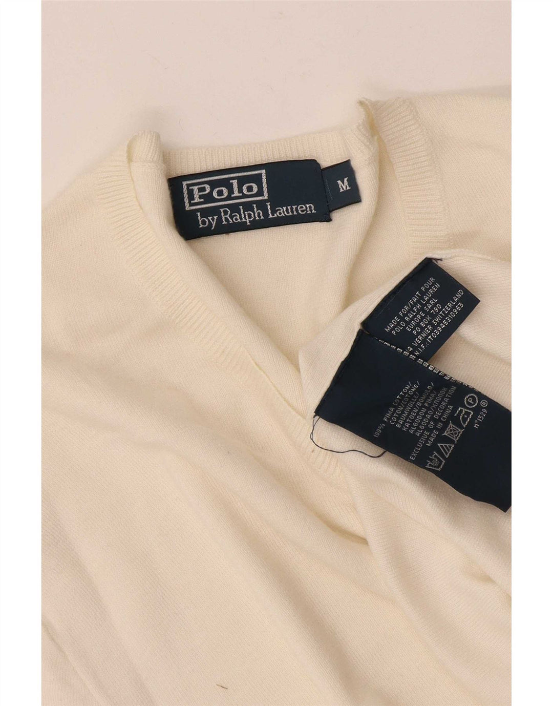 Pulover Polo Ralph Lauren pentru bărbați, cu decolteu în V, bumbac alb mediu