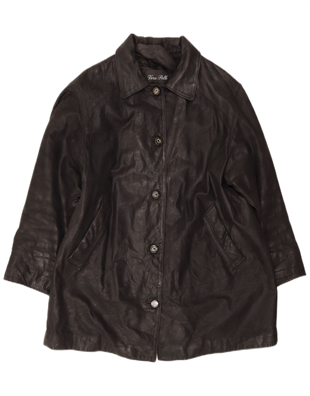 Palton supradimensionat din piele vintage pentru femei IT 46 mare negru