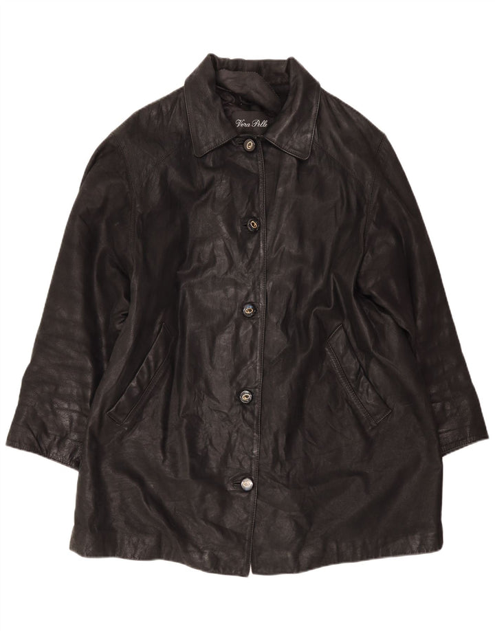Palton supradimensionat din piele vintage pentru femei IT 46 mare negru
