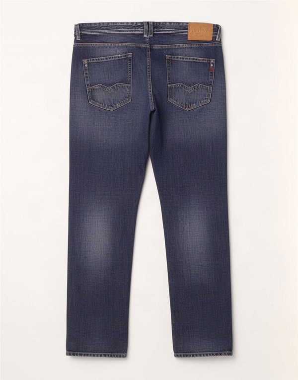 Replay Mens Rob Straight Jeans W40 L34 Navy Blue Cotton