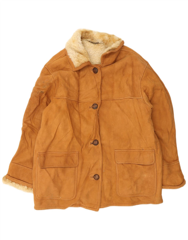 Jachetă vintage pentru femei din shearling IT 46 din piele maro mare