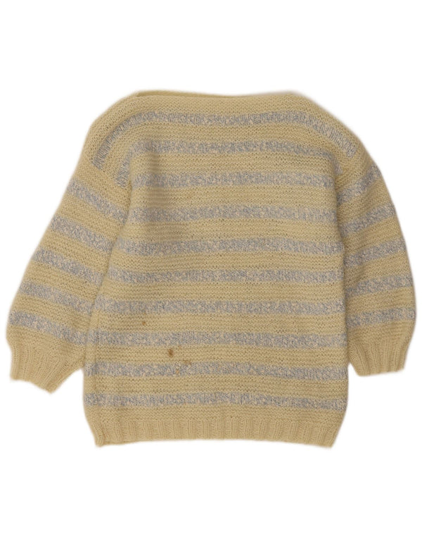 Pulover vintage pentru femei cu gât de barcă, UK 14, în dungi galbene medii