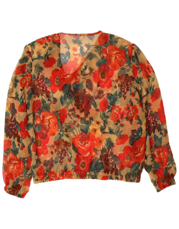 Bluză vintage cu mâneci lungi pentru femei UK 14 mare, multicoloră, florală