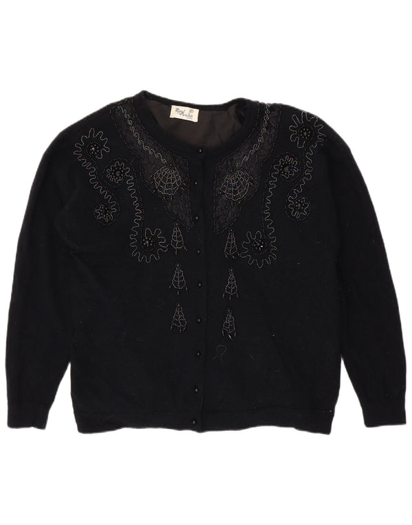 Pulover cardigan pentru femei VINTAGE UK 16 mare bleumarin cachetaie