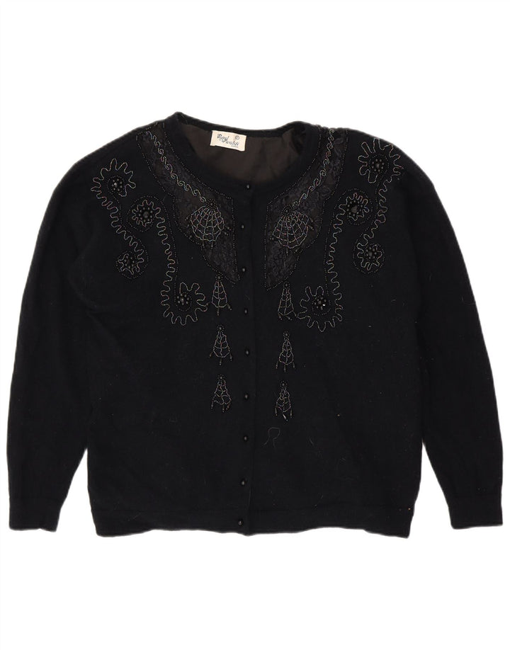 Pulover cardigan pentru femei VINTAGE UK 16 mare bleumarin cachetaie