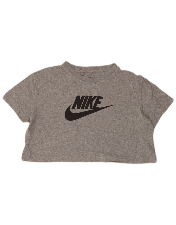 Tricou grafic NIKE Crop Loose Fit pentru femei UK 14 Medium Grey Flecked