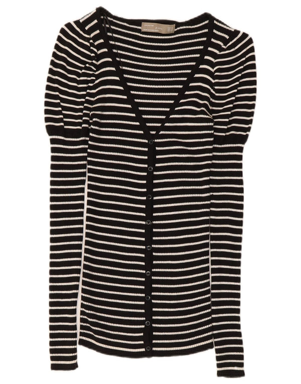 Pulover cardigan pentru femei Zara UK 8 mic bumbac cu dungi negre