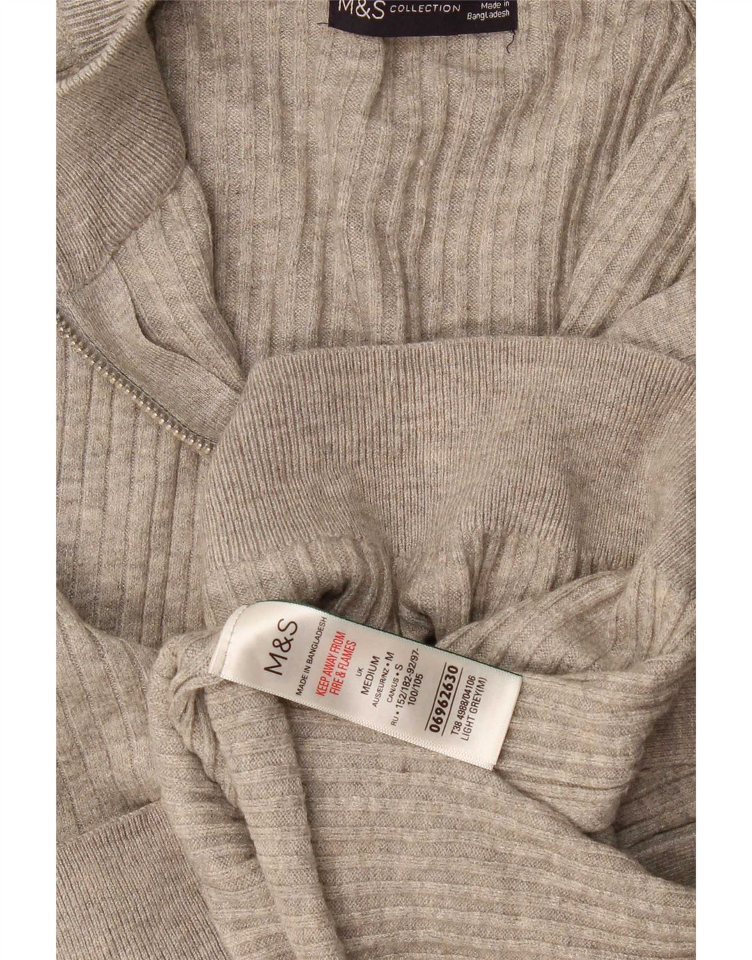 Pulover pentru bărbați Marks & Spencer, cu fermoar și gât, din viscoză, gri mediu
