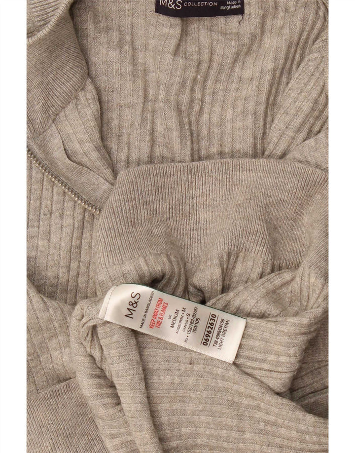Pulover pentru bărbați Marks & Spencer, cu fermoar și gât, din viscoză, gri mediu