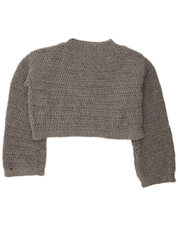 Vintage Womens Loose Fit Crop Crew Neck Jumper Sweater UK 18 XL Grey