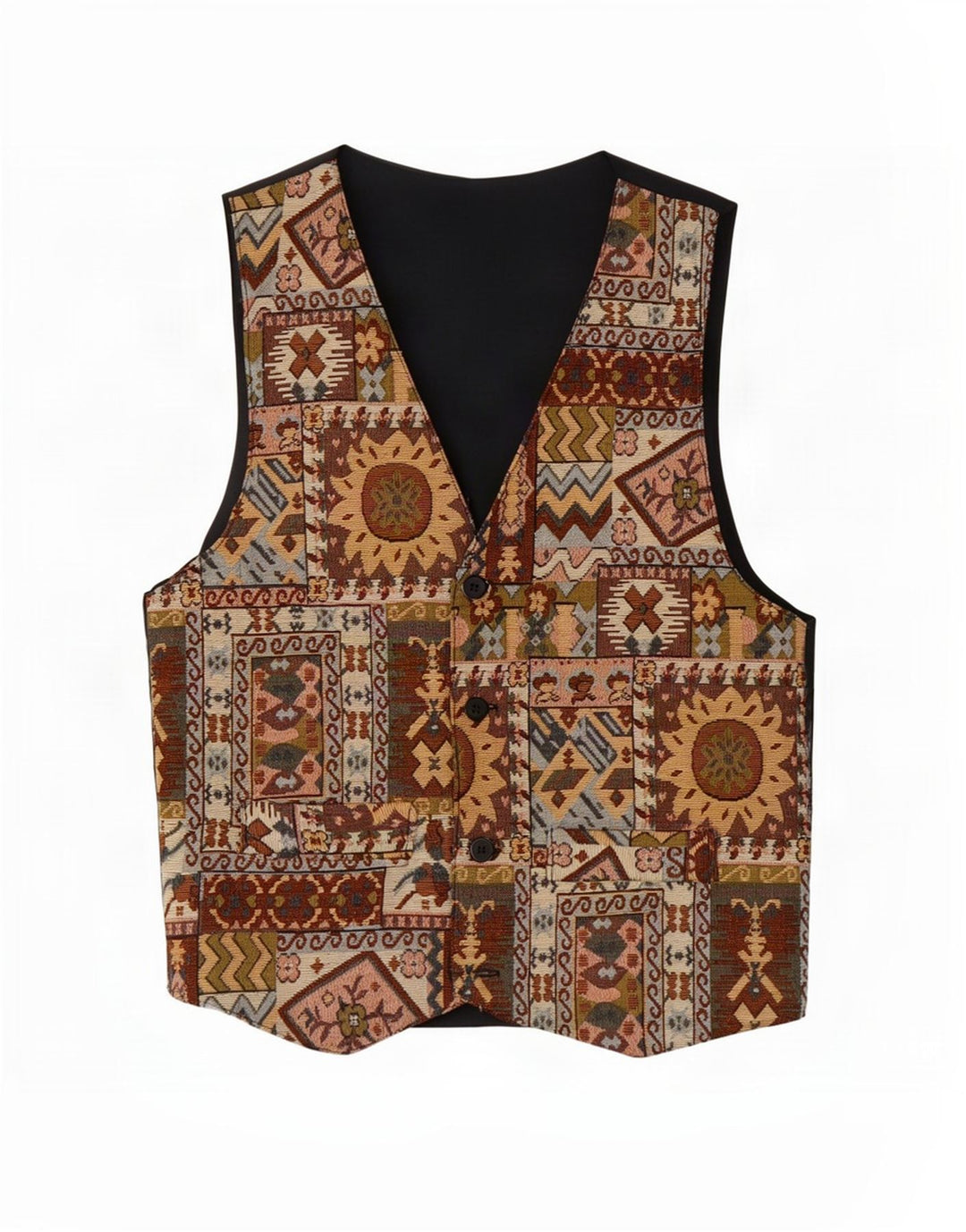 Vestă vintage pentru bărbați, poliester geometric maro mediu