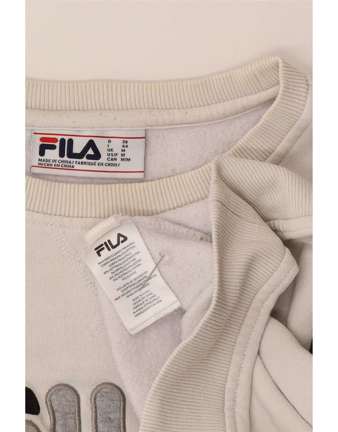 Hanorac grafic pentru bărbați Fila Pulover mediu alb din bumbac color bloc