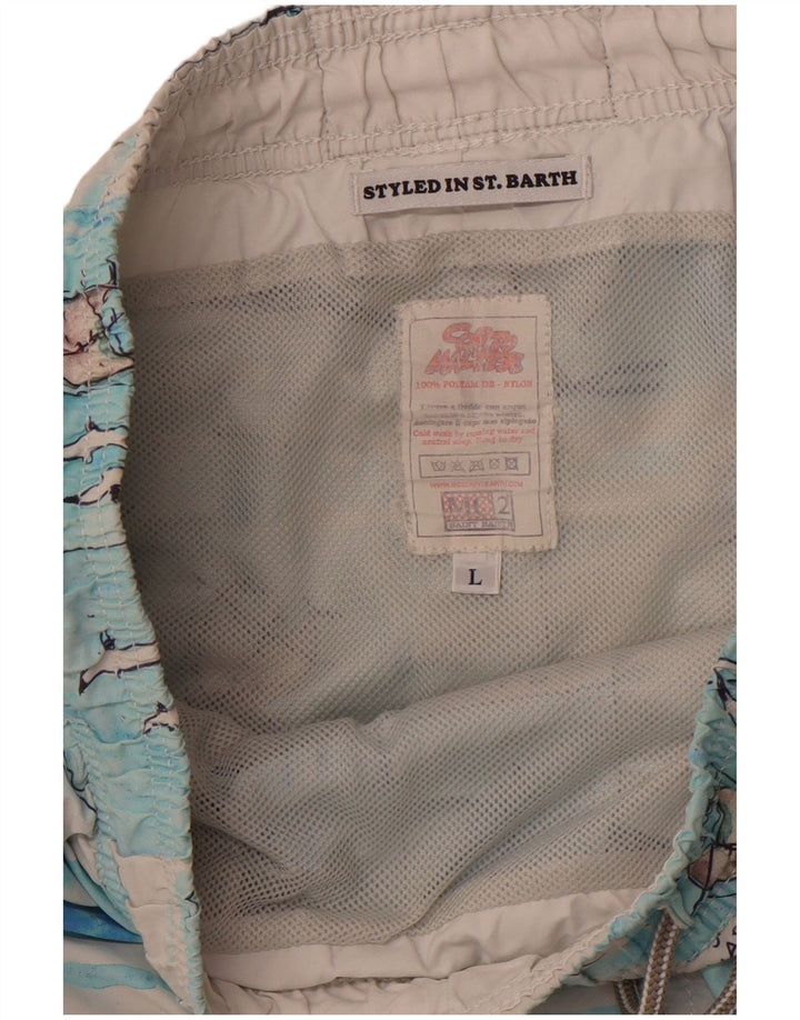 MC2 SAINT BARTH Pantaloni scurți de înot pentru bărbați cu model abstract, nailon mare albastru