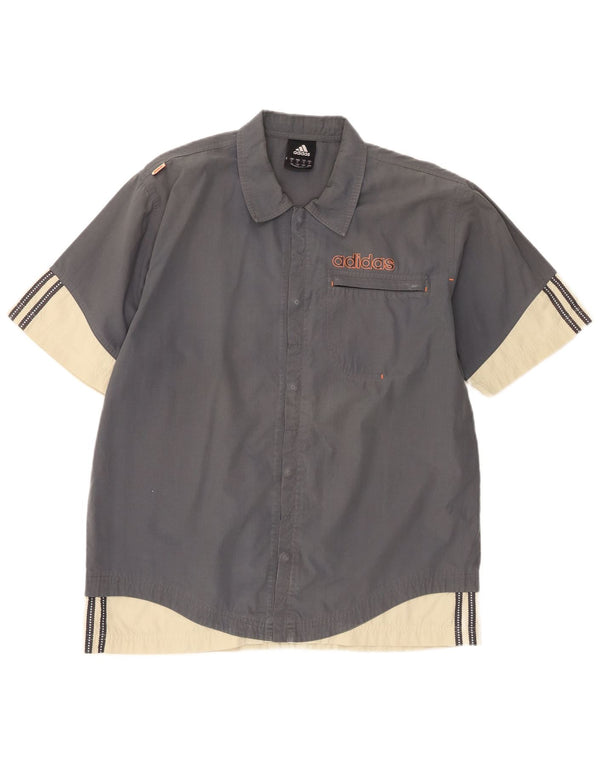 Cămașă cu mânecă scurtă pentru bărbați Adidas, gri mediu, poliester color bloc