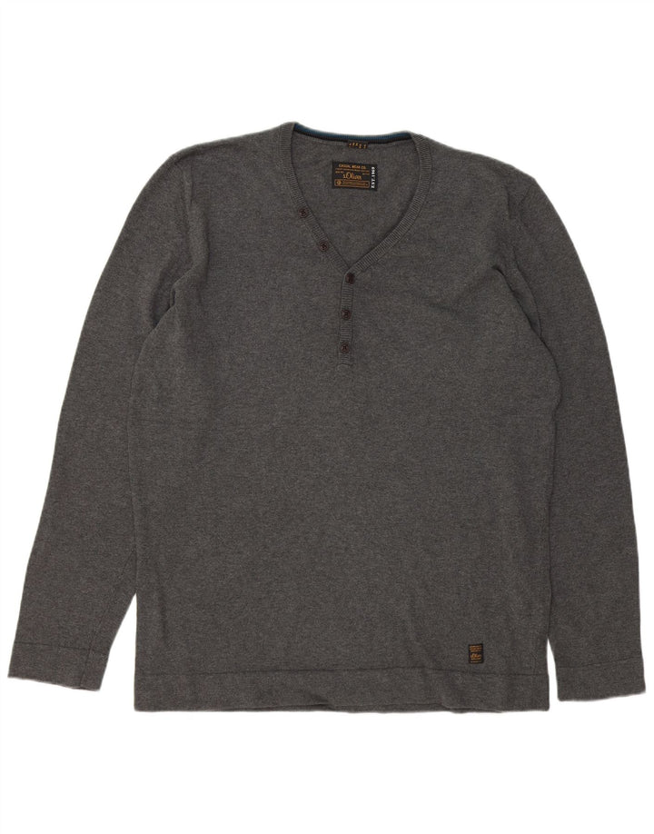 S.OLIVER Mens V-Neck Jumper Sweater XL Grey