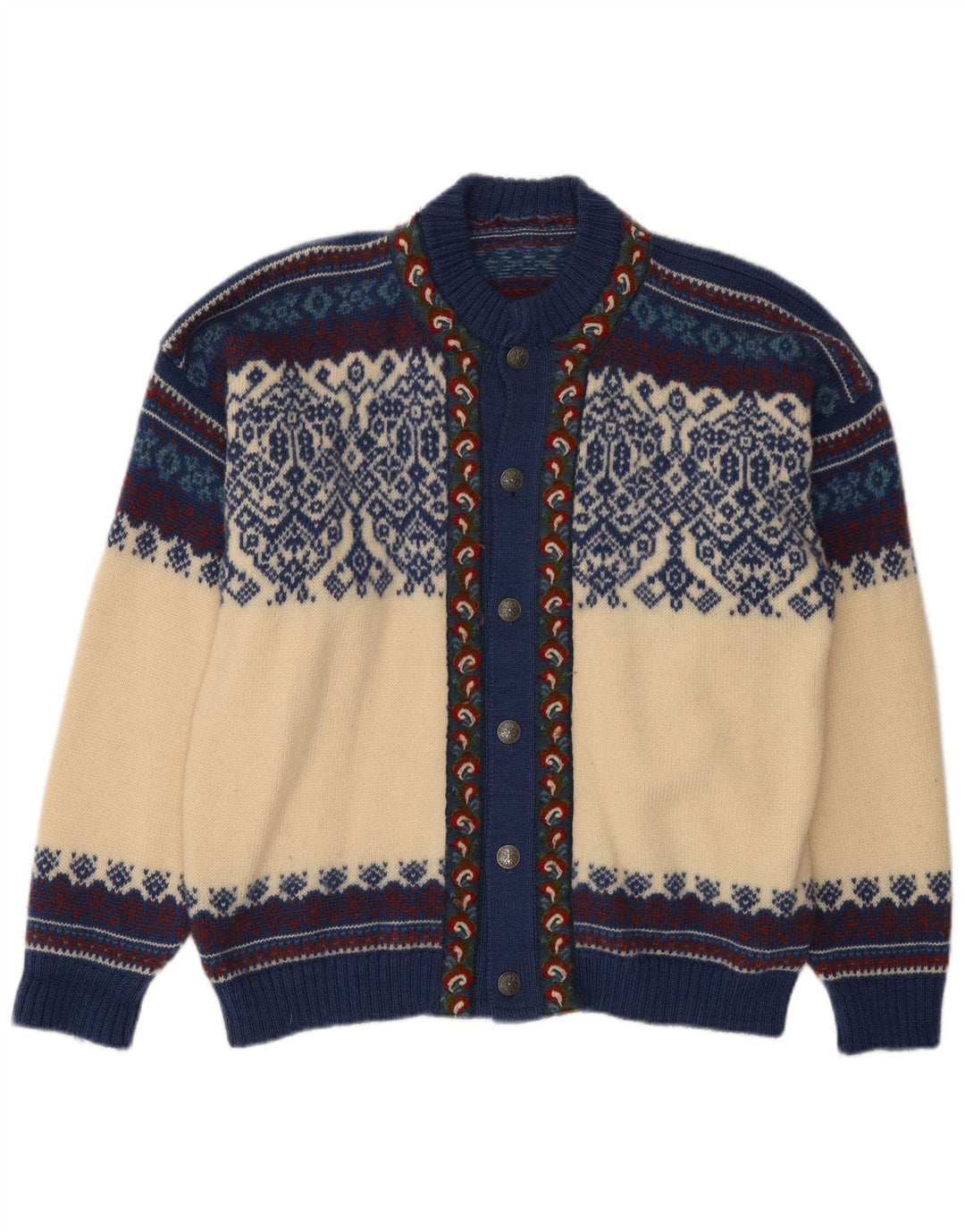 Pulover cardigan vintage pentru bărbați, mare, alb, Fair Isle