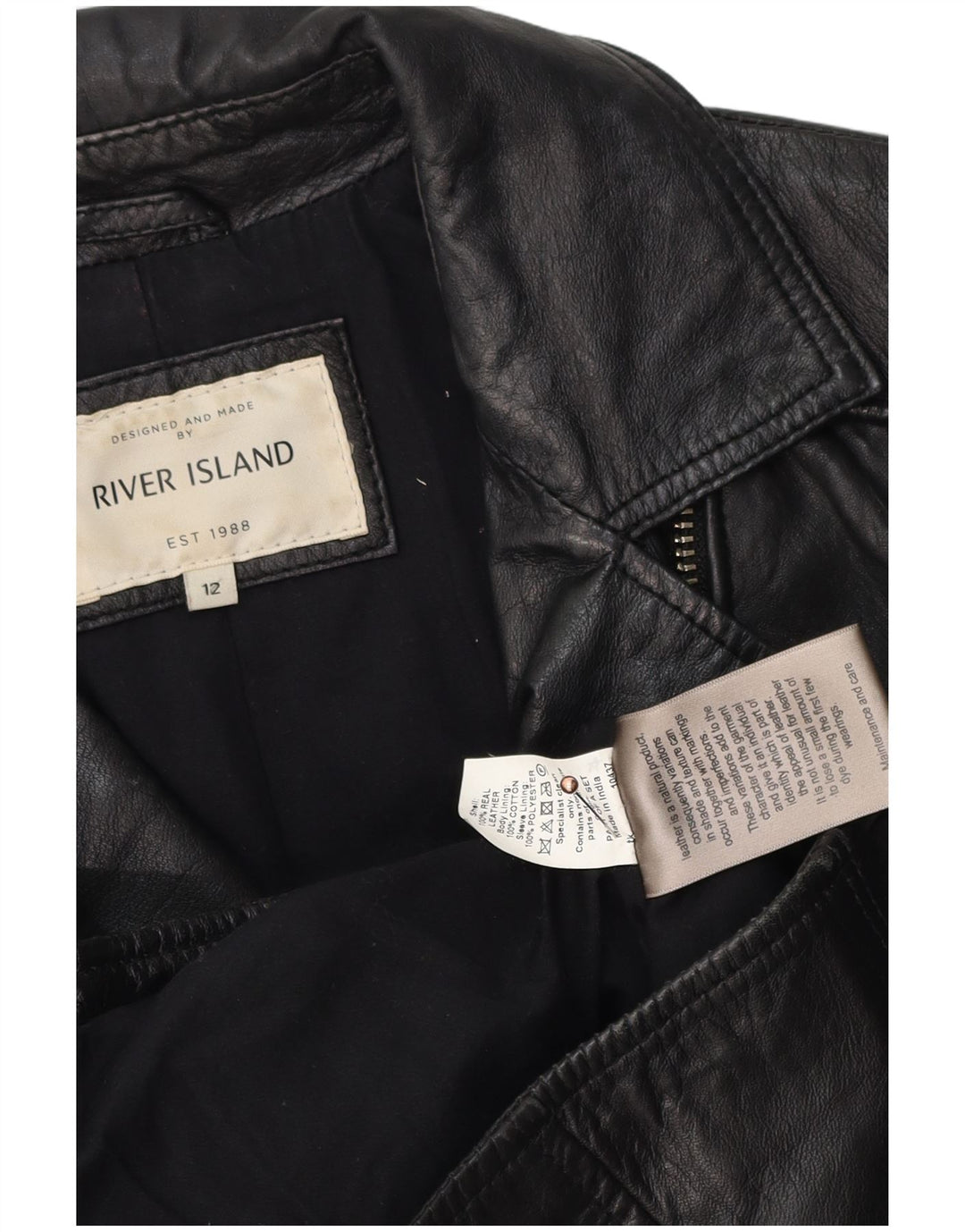 Jachetă motociclist din piele pentru femei River Island UK 12 Medium Black