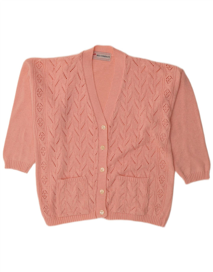 Pulover vintage cardigan supradimensionat pentru femei UK 16 mare bumbac roz