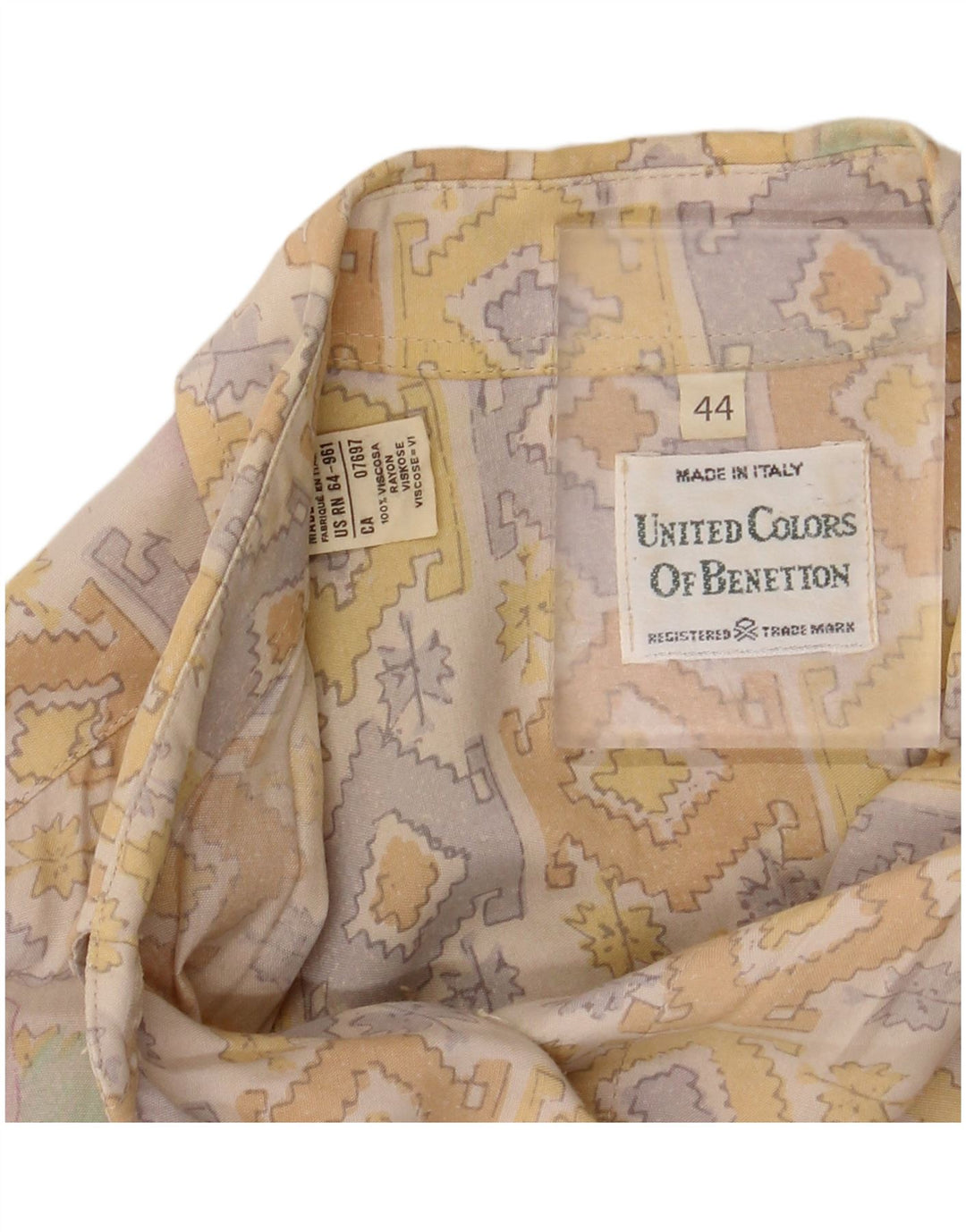 Bluză cămașă cu mânecă scurtă pentru femei BENETTON IT 44 Medium Bej Floral