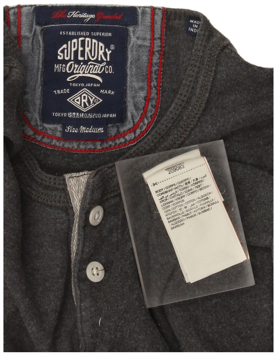 Superdry pentru bărbați Heritage Top cu mânecă lungă din bumbac gri mediu