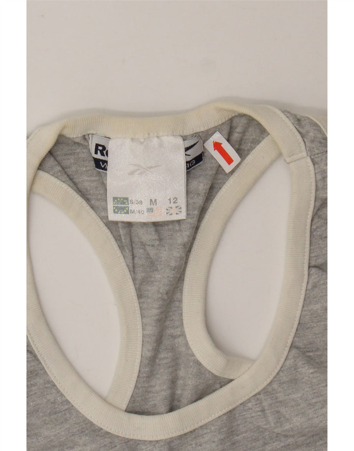 Reebok Crop Graphic Vest Top pentru femei UK 12 Medium Grey Flecked Bumbac