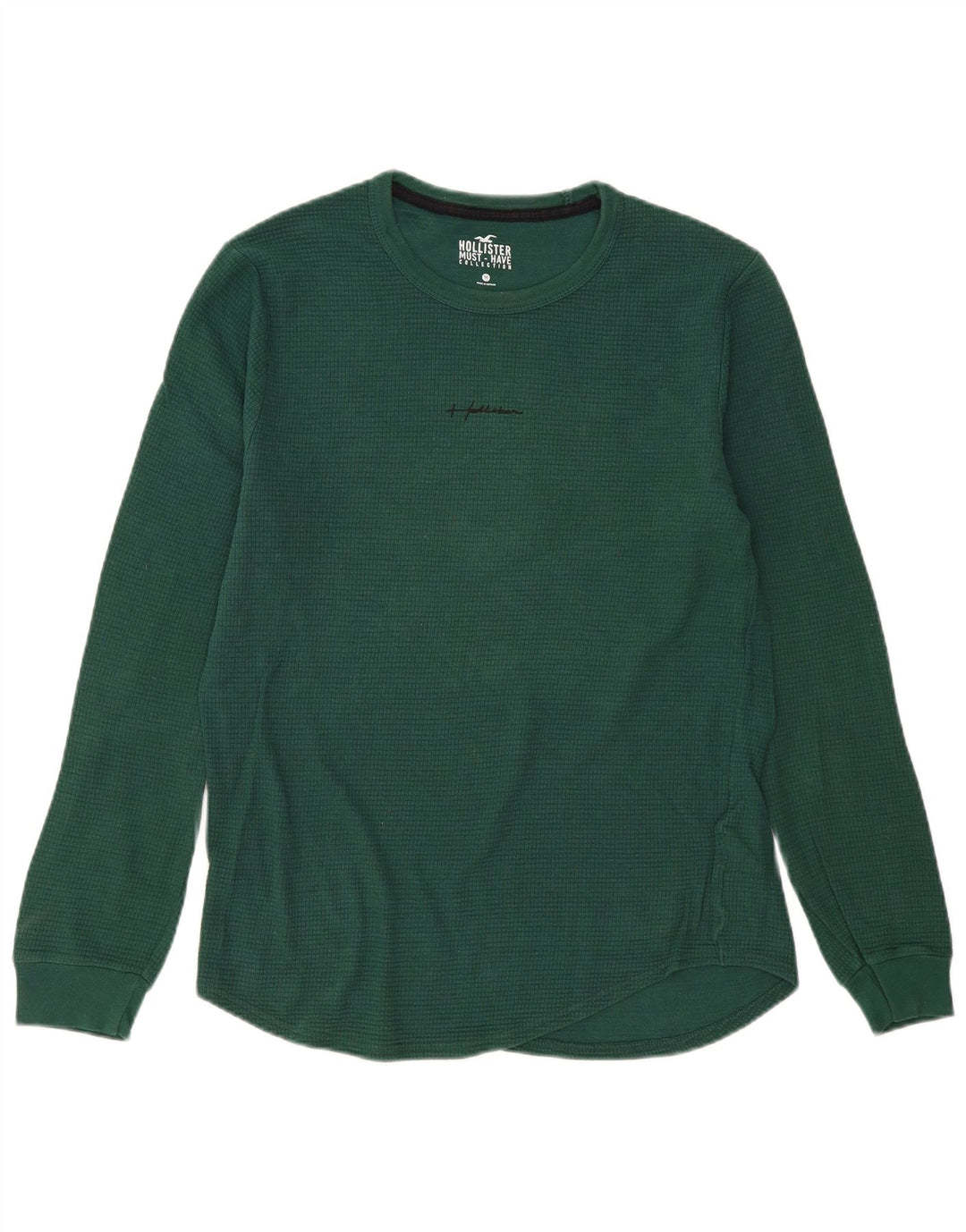 Top Hollister pentru bărbați cu mânecă lungă, verde mediu, bumbac