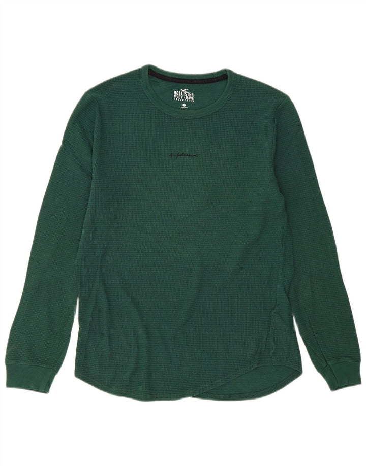 Top Hollister pentru bărbați cu mânecă lungă, verde mediu, bumbac