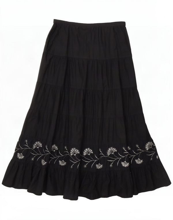 Papaya Womens Tiered Skirt UK 10 Small W30 Black Floral Cotton