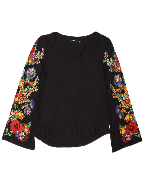 Desigual Top pentru femei cu mânecă lungă UK 10 Small Black Floral