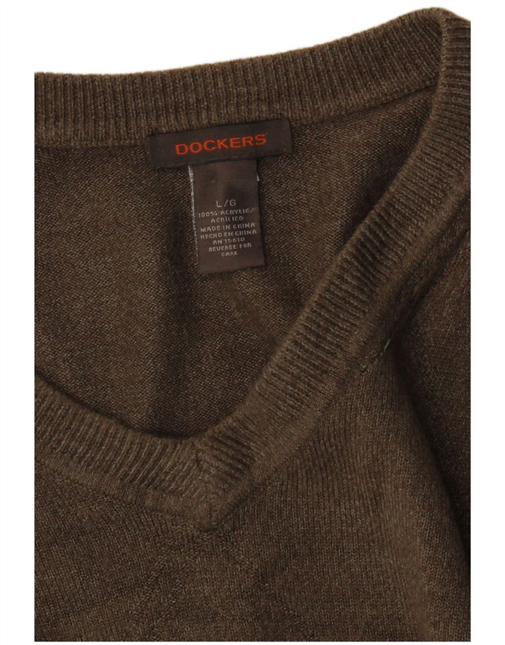 Pulover Dockers pentru bărbați cu decolteu în V, mare, maro, acrilic