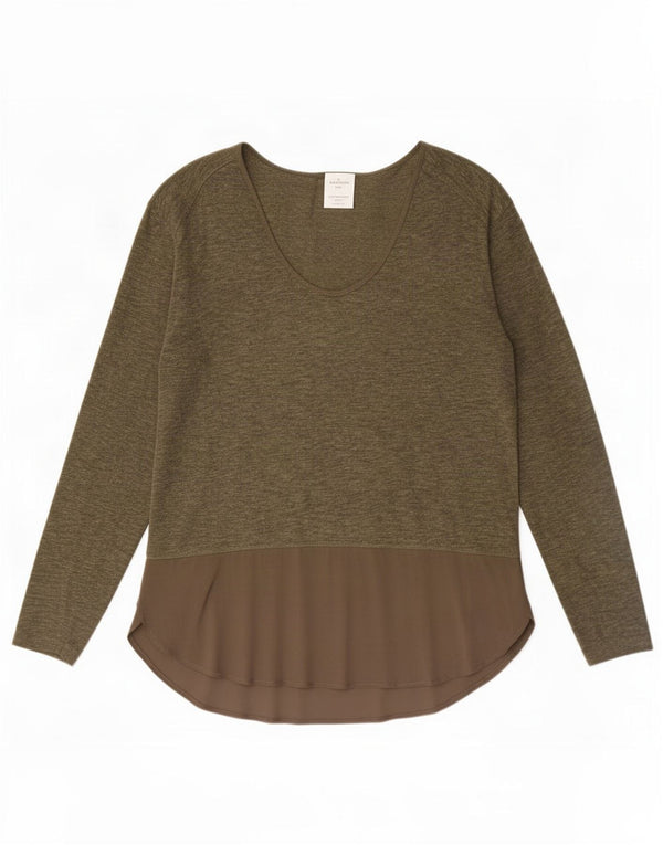 Zara Womens Top Long Sleeve UK 14 Medium Khaki Colourblock