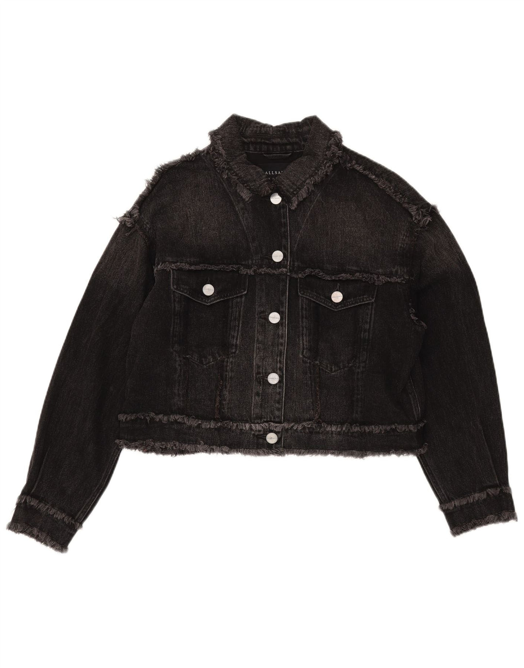 All Saints Jachetă de blugi supradimensionată pentru femei, UK 10, bumbac negru mic