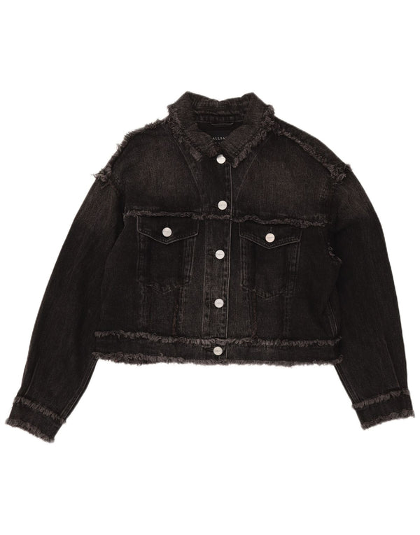 All Saints Jachetă de blugi supradimensionată pentru femei, UK 10, bumbac negru mic