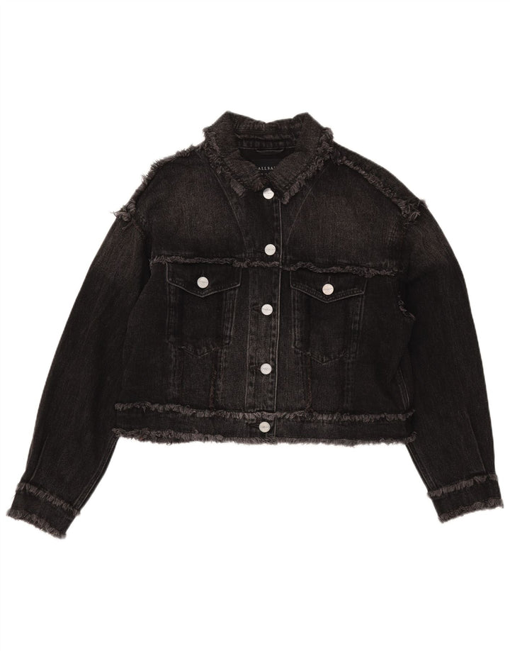 All Saints Jachetă de blugi supradimensionată pentru femei, UK 10, bumbac negru mic