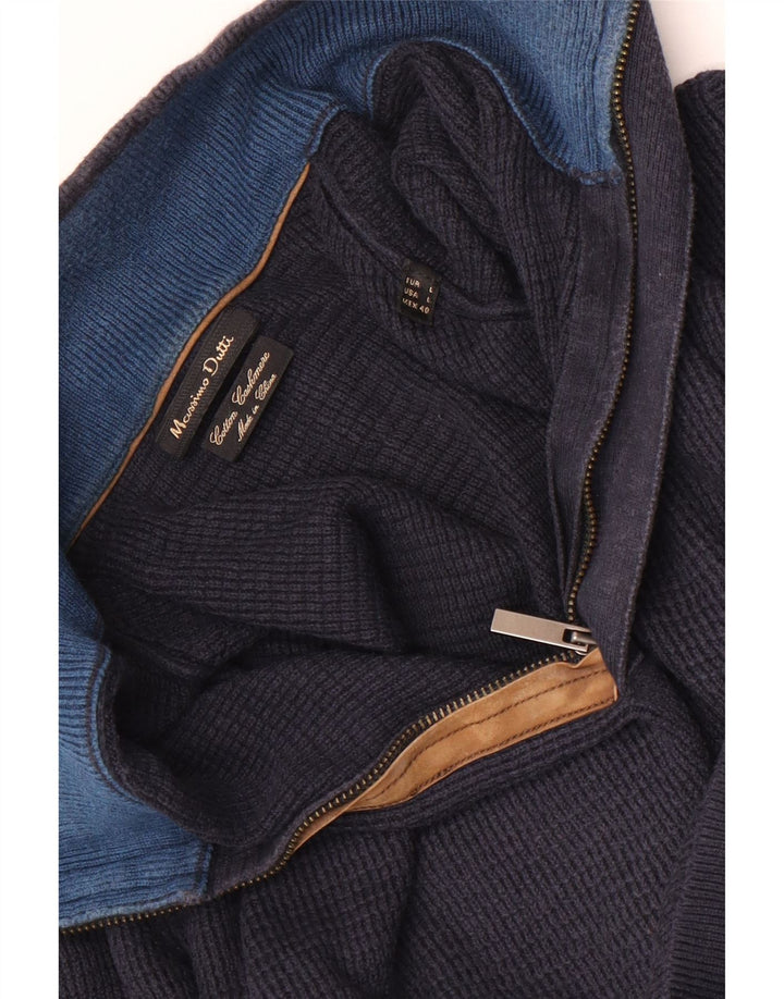 Pulover Massimo Dutti pentru bărbați, cu fermoar, cu gât, bumbac mare, albastru
