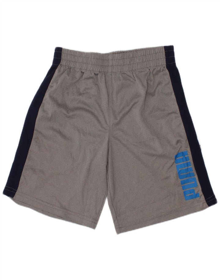 Pantaloni scurți sport grafic Puma pentru băieți 5-6 ani, gri, poliester color bloc