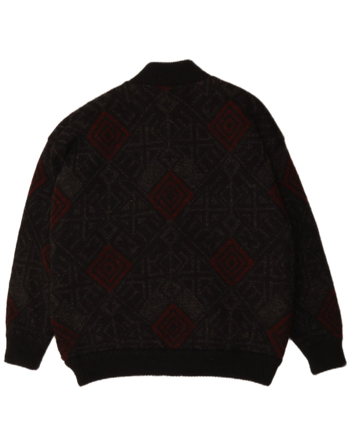 Pulover cardigan pentru bărbați VINTAGE XL Lână geometrică neagră