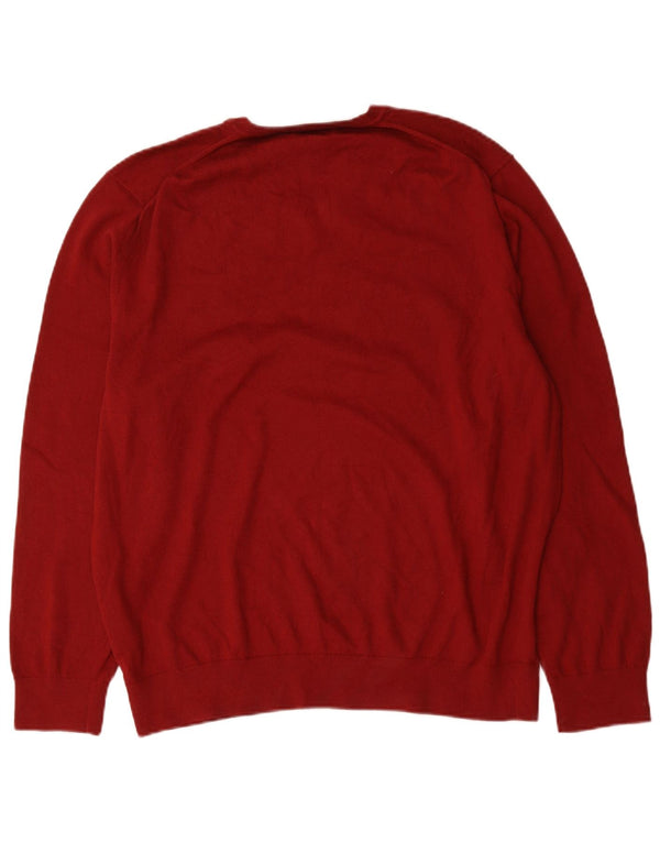Nautica Mens V-Neck Jumper Sweater XL Burgundy Cotton