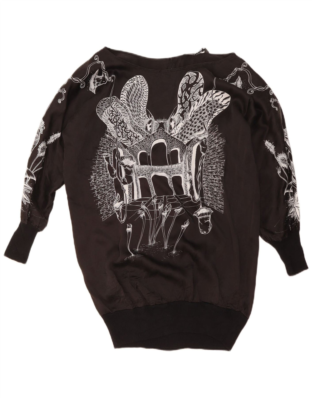 Top cu grafic supradimensionat ZARA pentru femei cu mânecă lungă UK 14 Medium Black Floral
