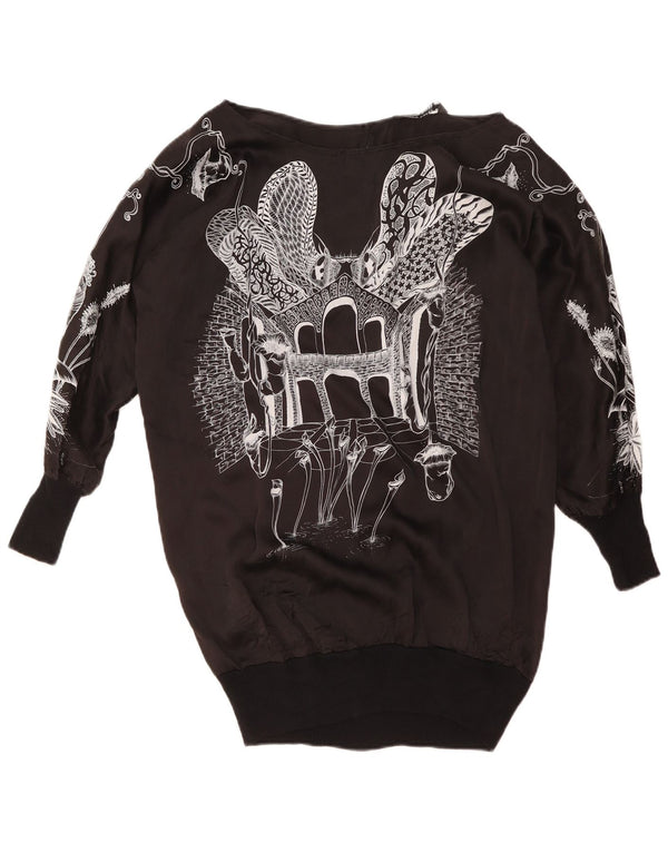 Top cu grafic supradimensionat ZARA pentru femei cu mânecă lungă UK 14 Medium Black Floral