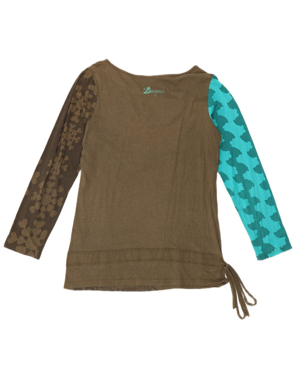 Desigual Top grafic pentru femei cu mânecă lungă UK 20 2XL Kaki Geometric Bumbac