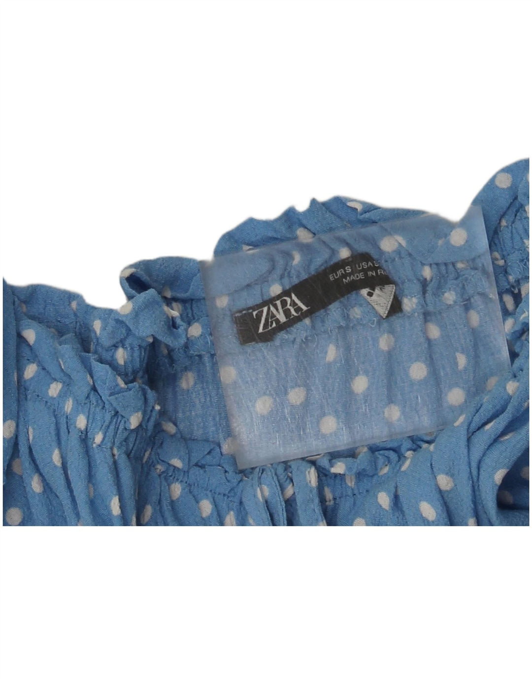 Rochie de soare pentru femei Zara, cu umăr dezactivat, UK 8, cu buline mici, albastre