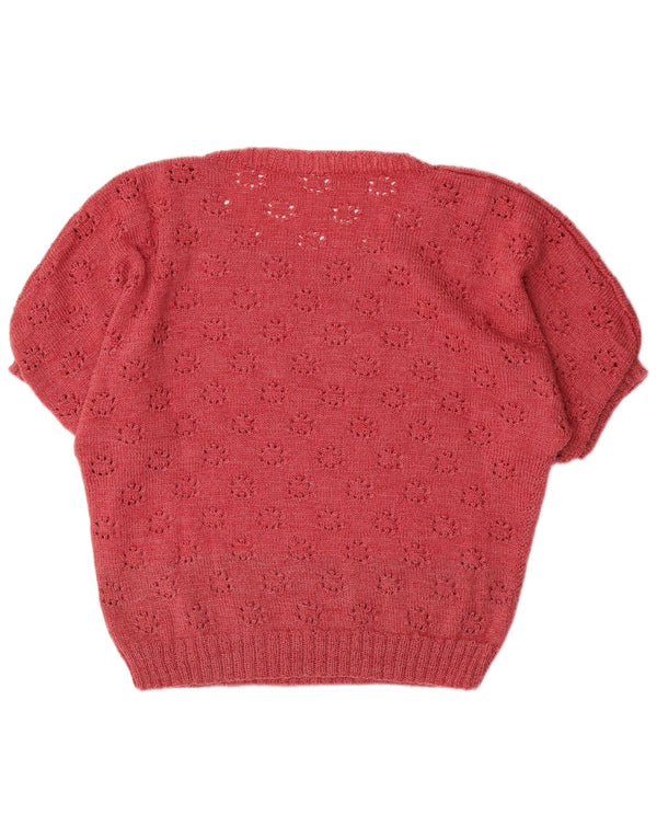 Pulover pentru femei VINTAGE cu mânecă scurtă și cu gâtul turnat, mare maroon, UK 16
