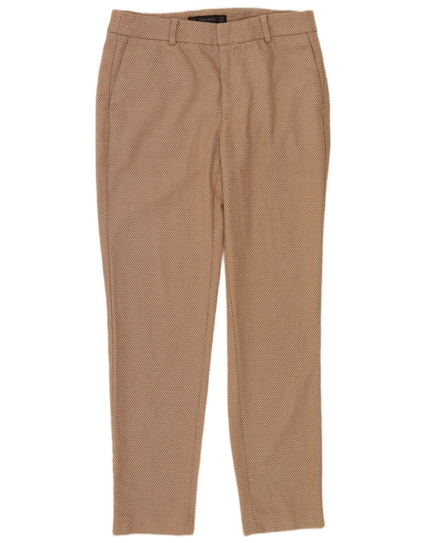 Zara Womens Slim Chino Trousers EU 36 XS W26 L27 Beige Houndstooth