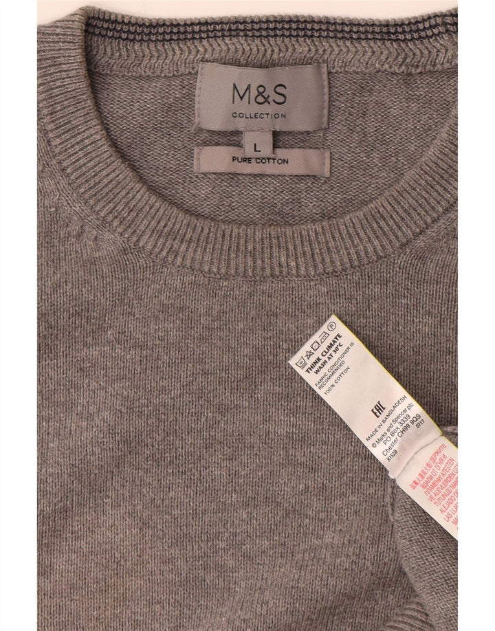 MARKS & SPENCER Pulover pentru bărbați cu gât roșu din bumbac mare, gri