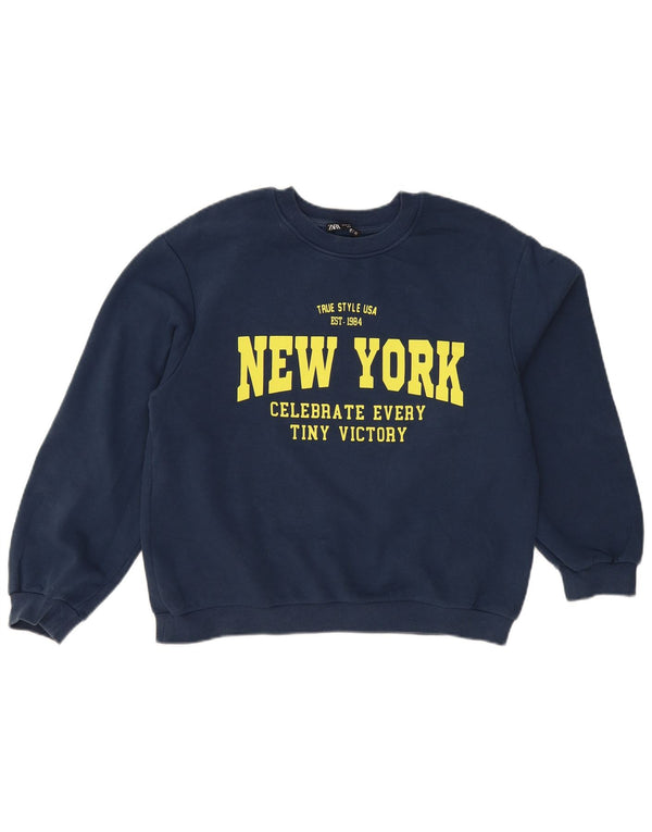 Pulover pentru femei Zara, cu grafic New York, UK 14 Medium Bleumarin